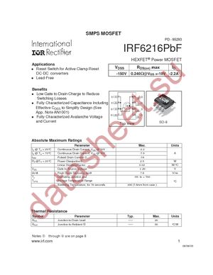 IRF6216TRPBF datasheet  